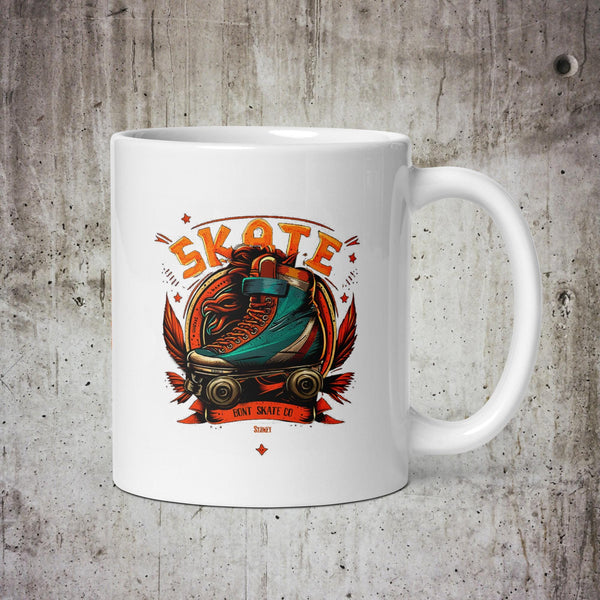 White glossy mug - roller skates orange