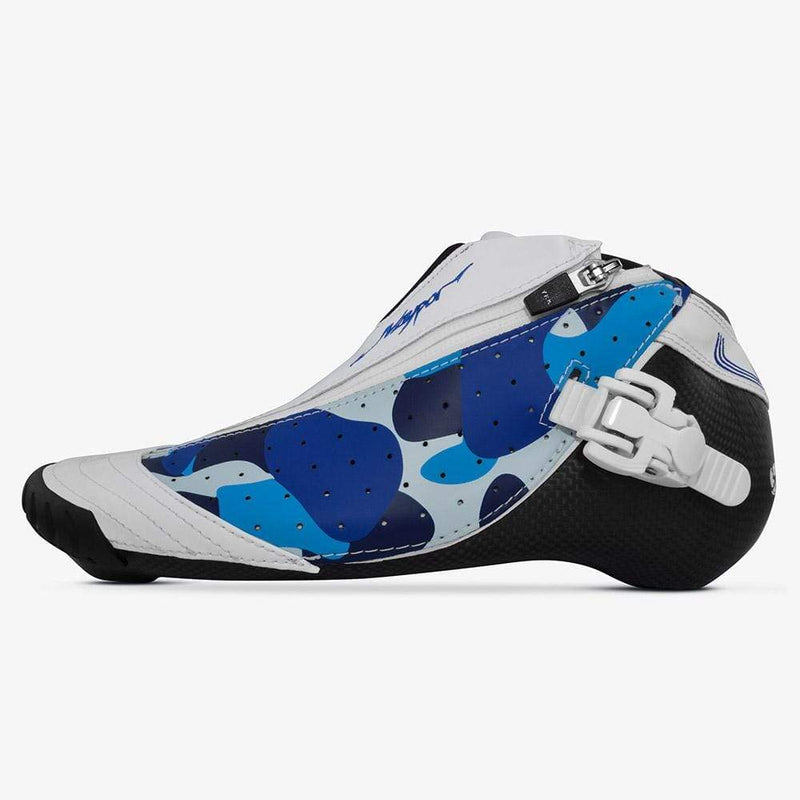 blue-camo speed skating boots