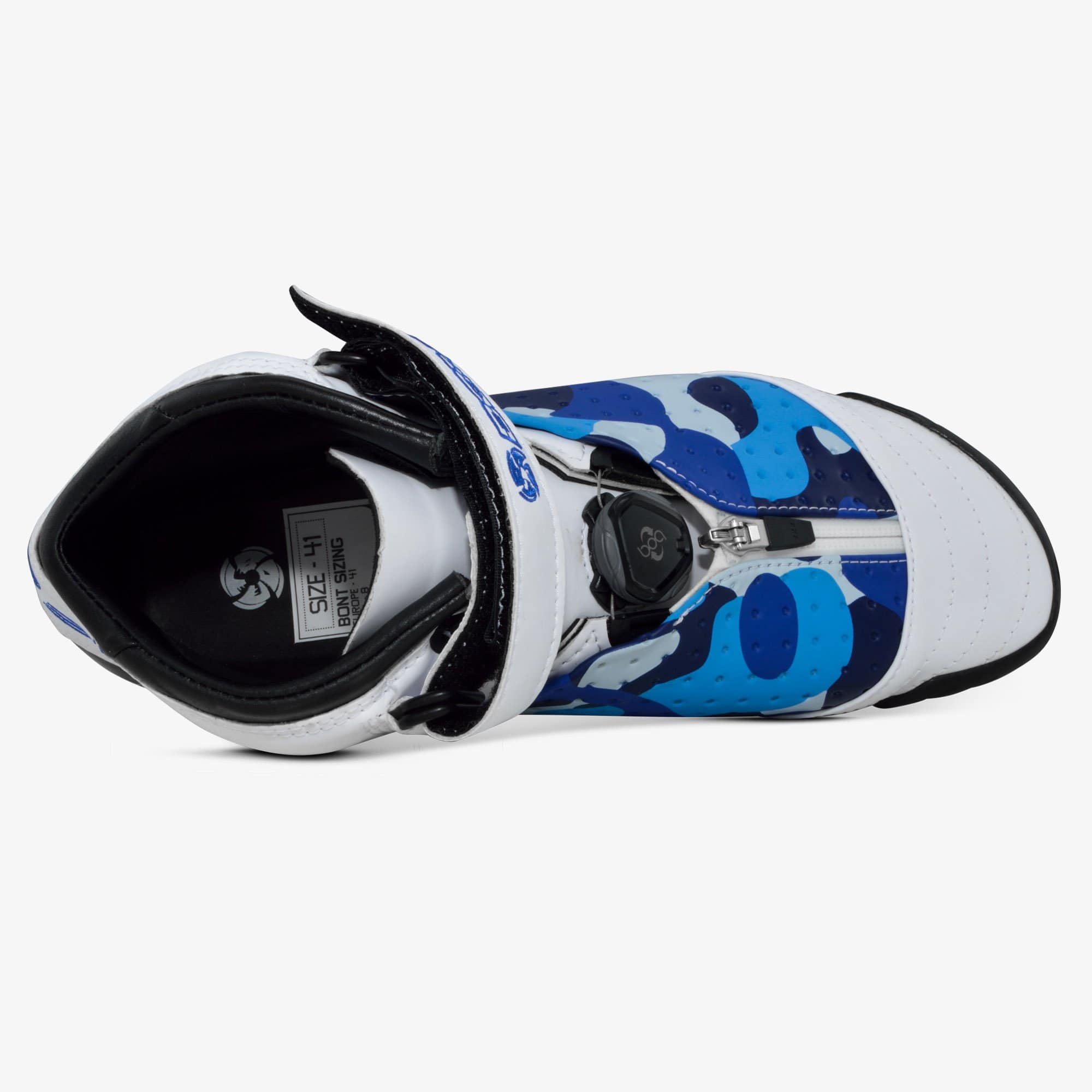 blue-camo bont inline speed skates